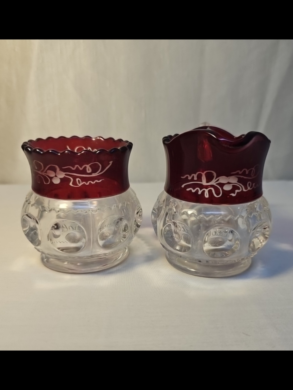 Vintage King Crown Ruby-Trim Clear Glass Creamer Set
